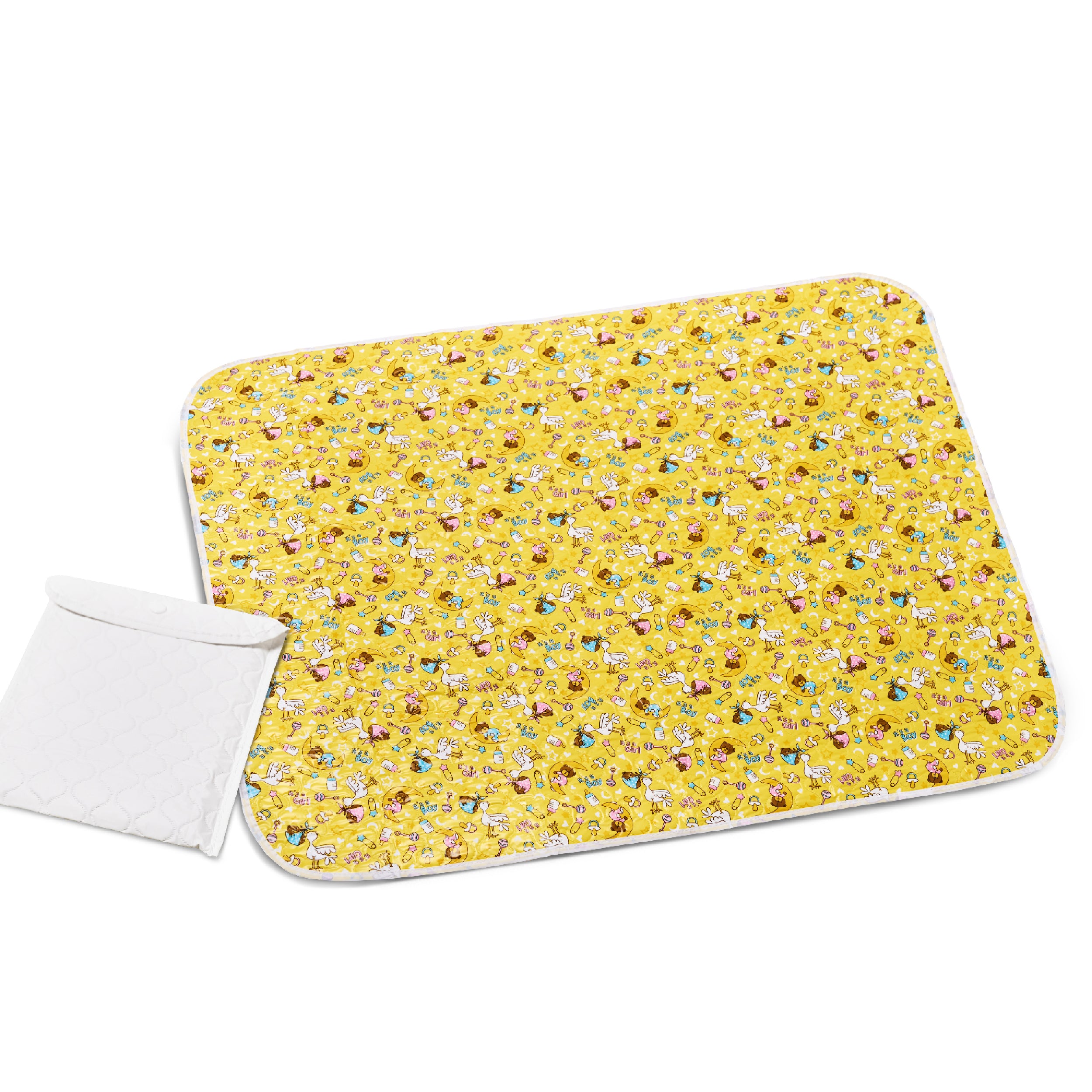 Large Bright Yellow Cute Compact Thin Baby Changing Bag with Mat Pad